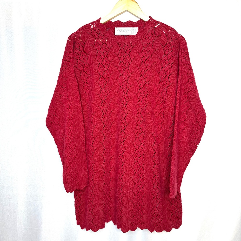Vintage United States Sweater Red LARGE 90s Cottagecore Romantic Grandmacore